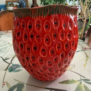 Red Strawberry Ceramic House & Garden ceramic strawberry cachepot planter.